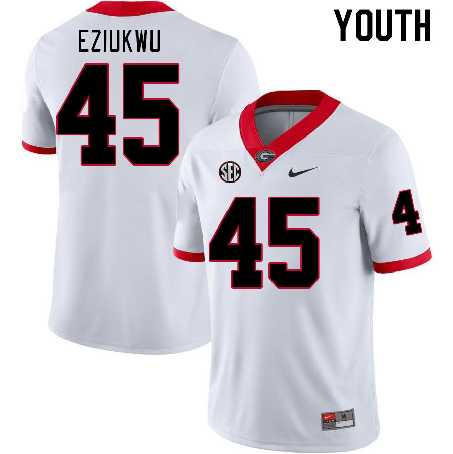Youth #45 Austine Eziukwu Georgia Bulldogs College Football Jerseys Stitched-White - Click Image to Close